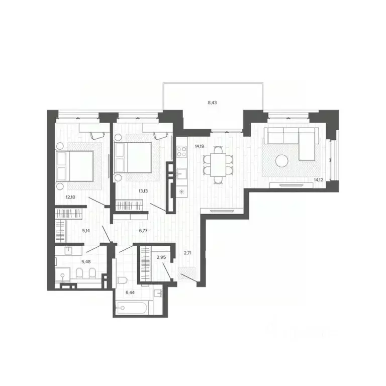 2-к кв. Алтайский край, Барнаул Жилплощадка мкр,  (91.54 м) - Фото 1