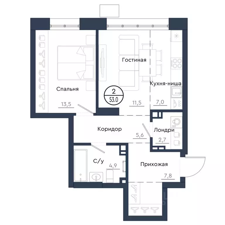2-к кв. Красноярский край, Красноярск Чижи жилой комплекс (53.0 м) - Фото 1