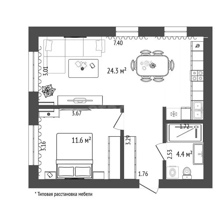 1-комнатная квартира: Тюмень, Новгородская улица, 20 (45.2 м) - Фото 1