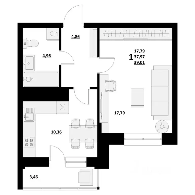 1-к кв. Белгородская область, Белгород ул. Квасова (39.01 м) - Фото 1
