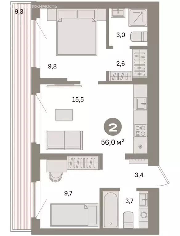 2-комнатная квартира: Екатеринбург, жилой район Сортировочный, ... - Фото 2