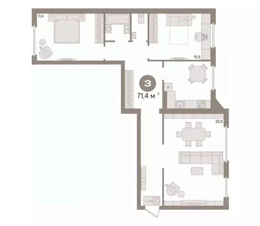 3-к кв. Тюменская область, Тюмень Депутатская ул., 106 (71.4 м) - Фото 2