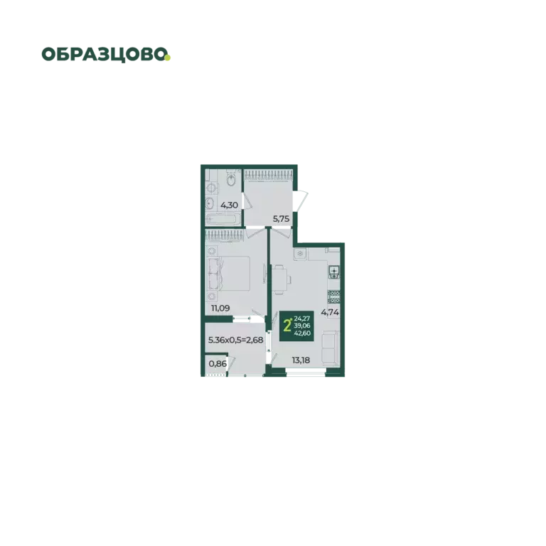 2-к квартира, 45.15 м - Фото 0