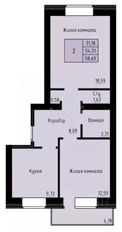 2-к кв. Архангельская область, Архангельск Рейдовая ул., 21к1 (58.6 м) - Фото 2