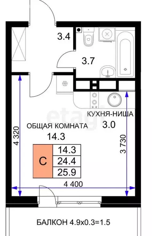 Квартира-студия: Краснодар, улица имени Героя Ростовского, 8к7 (25 м) - Фото 0