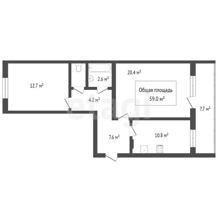 2-комнатная квартира: Томск, улица 79-й Гвардейской Дивизии, 6 (58.9 ... - Фото 1