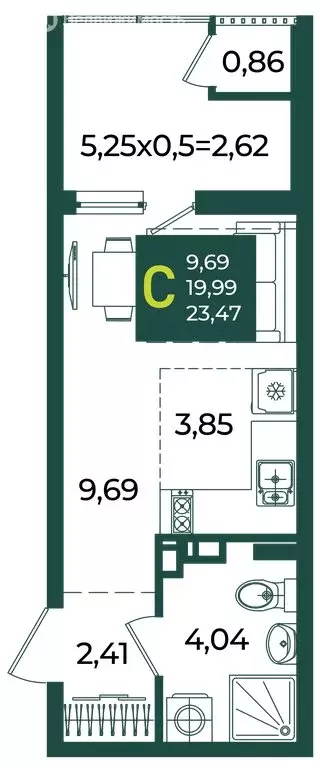 Квартира-студия: Краснодар, микрорайон Образцово (23.47 м) - Фото 1