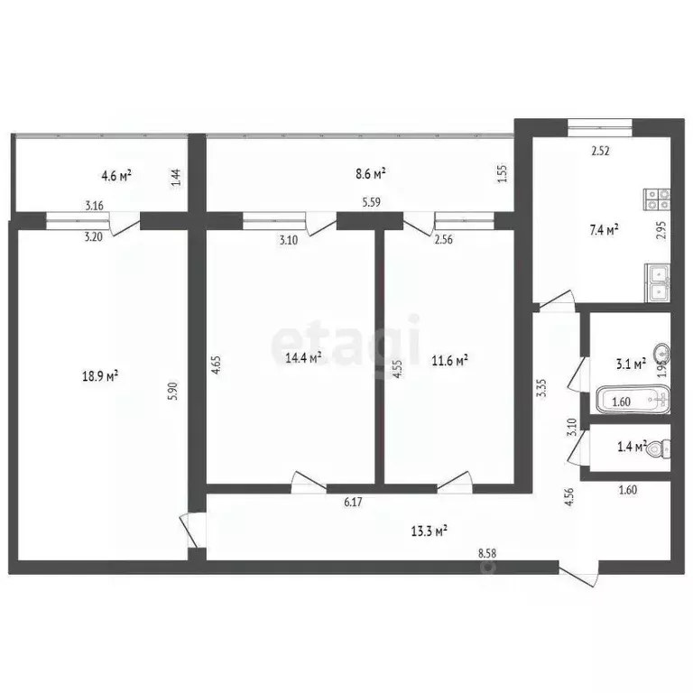 3-к кв. Башкортостан, Стерлитамак Коммунистическая ул., 43 (70.1 м) - Фото 1