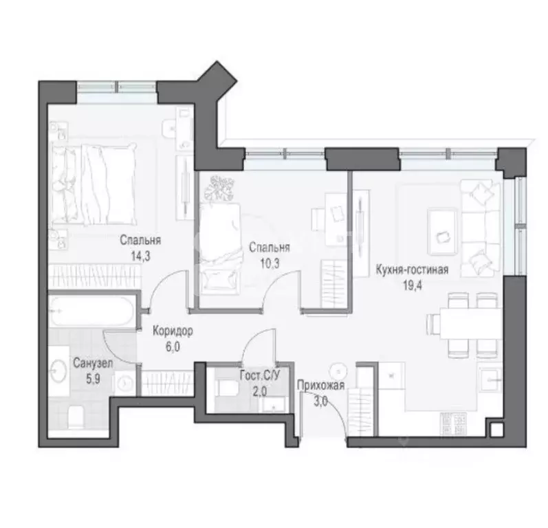 2-к кв. Москва ул. Академика Королева, 21 (61.0 м) - Фото 2