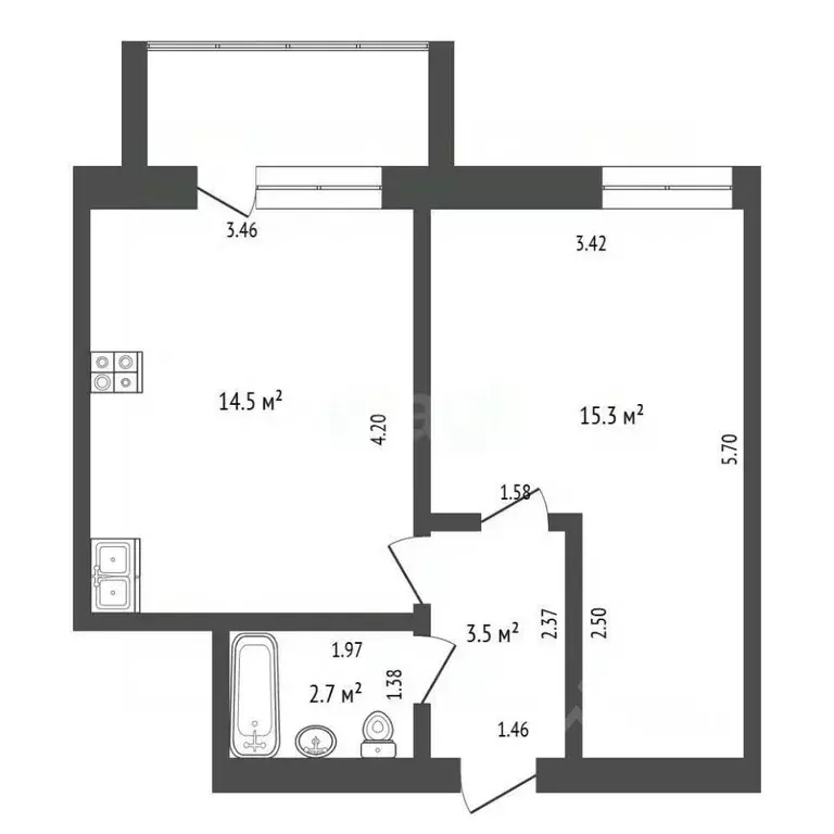 1-к кв. Саха (Якутия), Покровск Комсомольская ул., 12 (36.0 м) - Фото 2