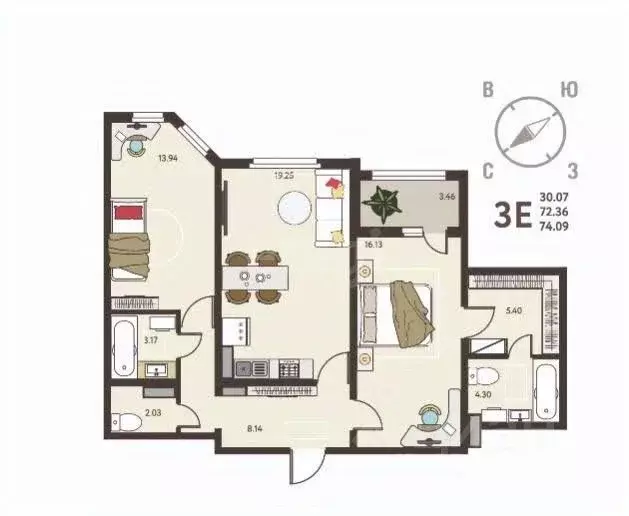 2-к кв. Липецкая область, Липецк ул. Перова, 2Д (74.09 м) - Фото 1