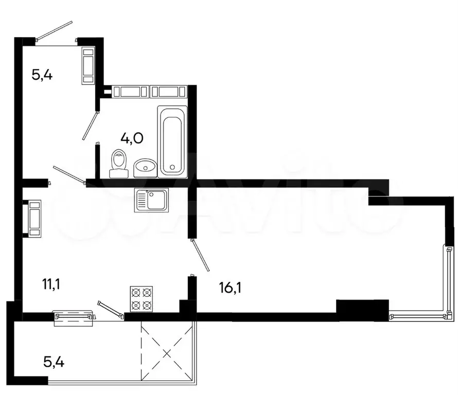 Квартира-студия, 42 м, 4/16 эт. - Фото 0