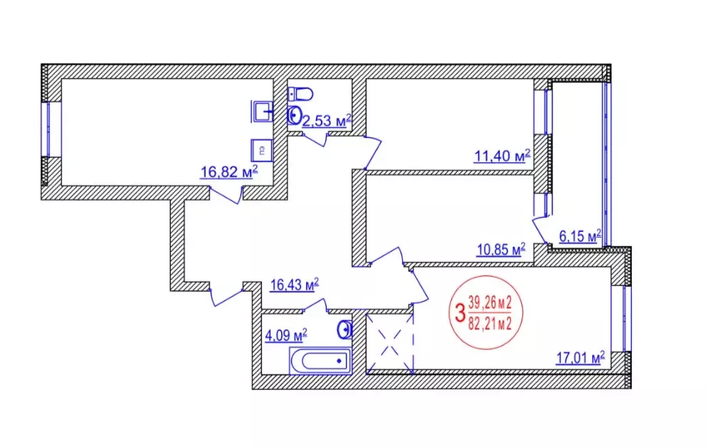 3-комнатная квартира: Уфа, улица Лётчиков, 1/8 (82.21 м) - Фото 0