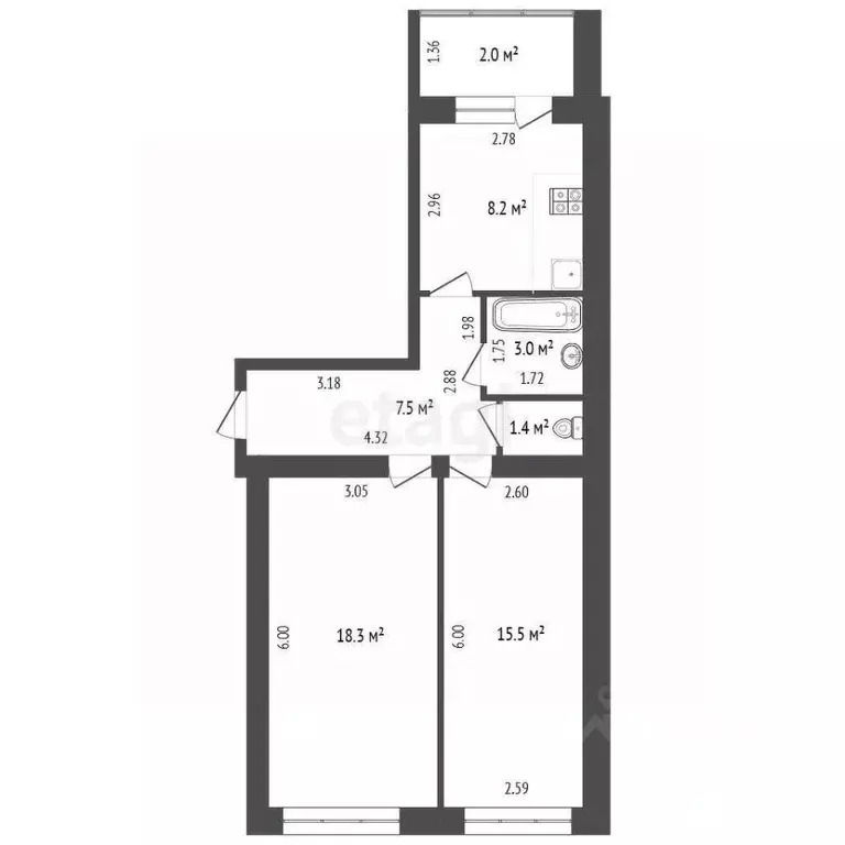 2-к кв. Башкортостан, Стерлитамак Солнечный мкр, ул. Караная Муратова, ... - Фото 1