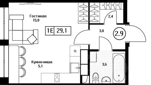 Студия Московская область, Пушкино Пушкино Град жилой комплекс (29.1 ... - Фото 1