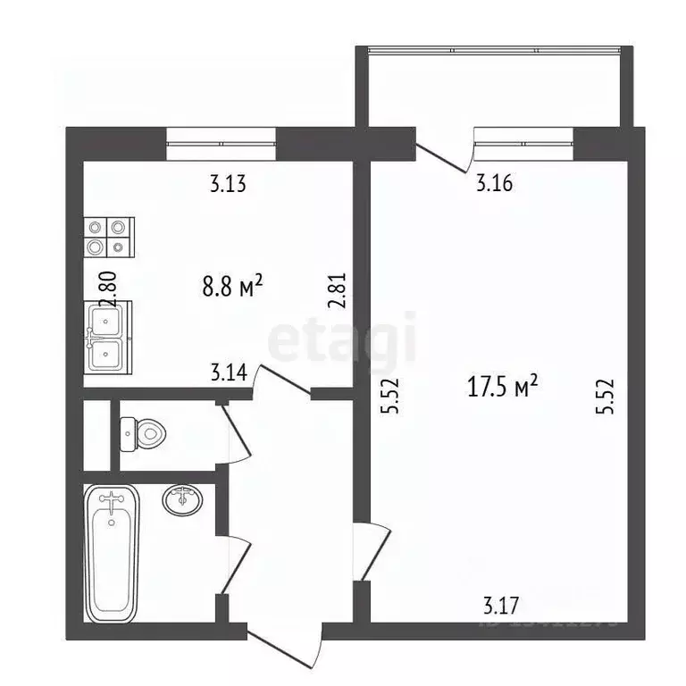 1-к кв. Белгородская область, Белгород Молодежная ул., 16б (33.8 м) - Фото 1