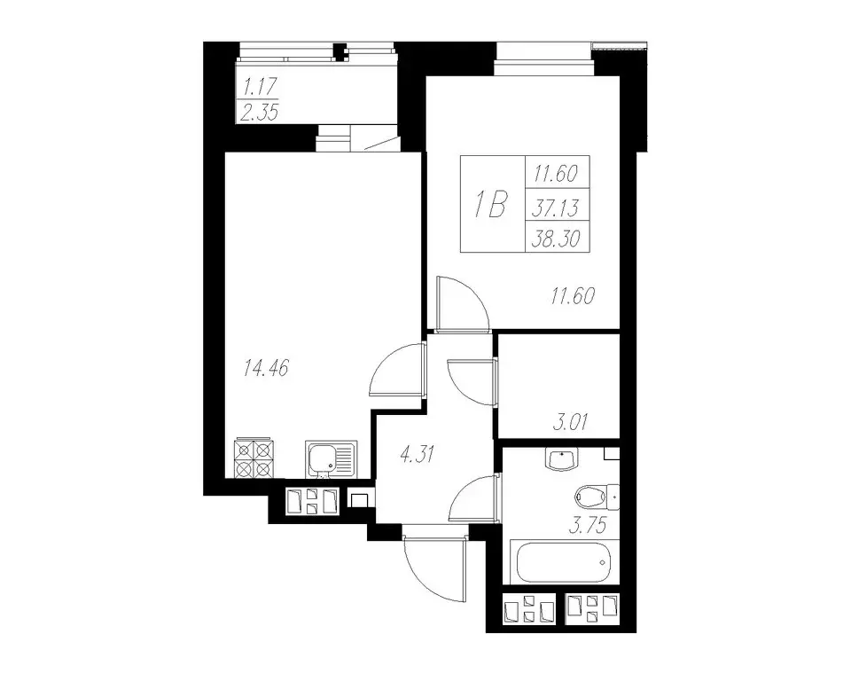 1-комнатная квартира: Казань, Советский район (38.3 м) - Фото 0