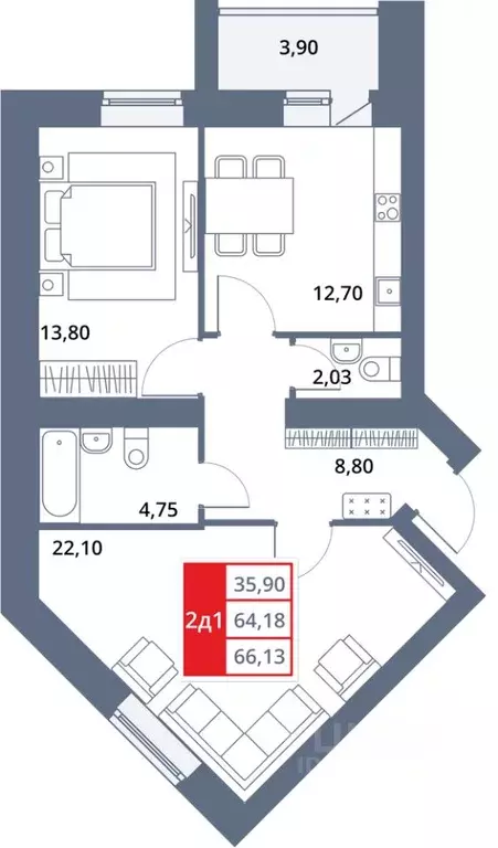 2-к кв. Башкортостан, Октябрьский 33-й мкр,  (66.13 м) - Фото 1