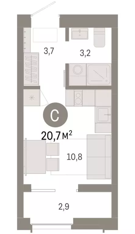 Квартира-студия: Новосибирск, Большевистская улица, 66 (20.69 м) - Фото 2