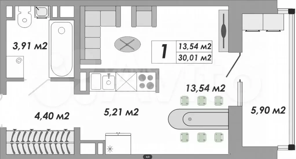 1-к. квартира, 30 м, 2/13 эт. - Фото 0