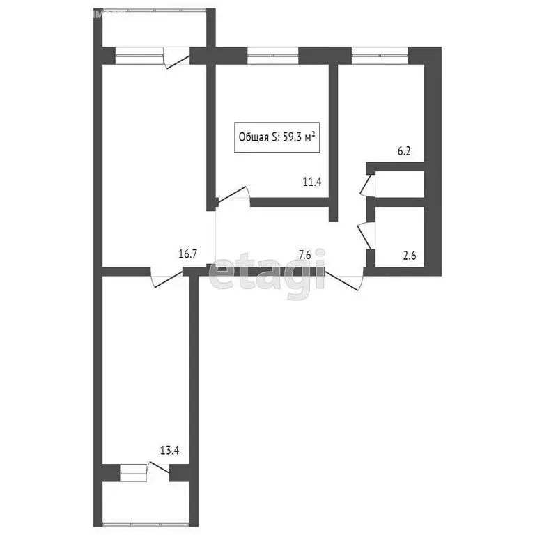 3-комнатная квартира: Кемерово, улица Тухачевского, 31А (59.3 м) - Фото 1