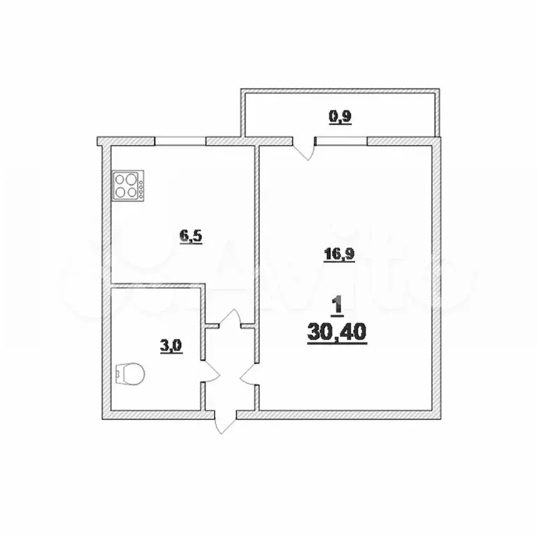 1-к. квартира, 30,4 м, 4/5 эт. - Фото 0