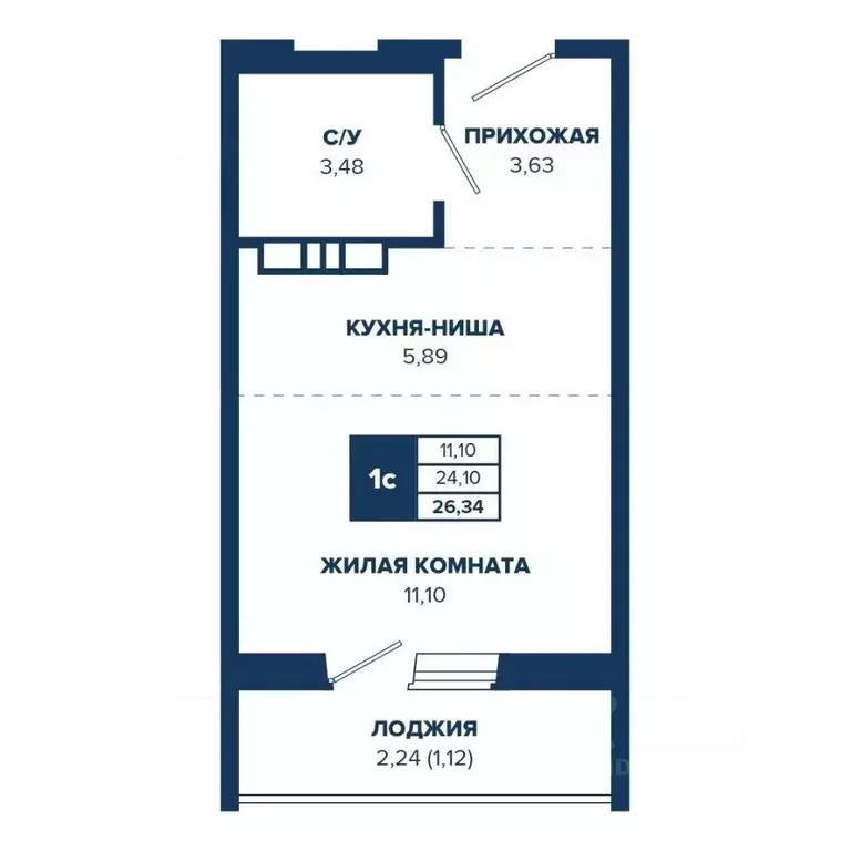 Студия Новосибирская область, Новосибирск Знаменский кв-л,  (26.34 м) - Фото 0