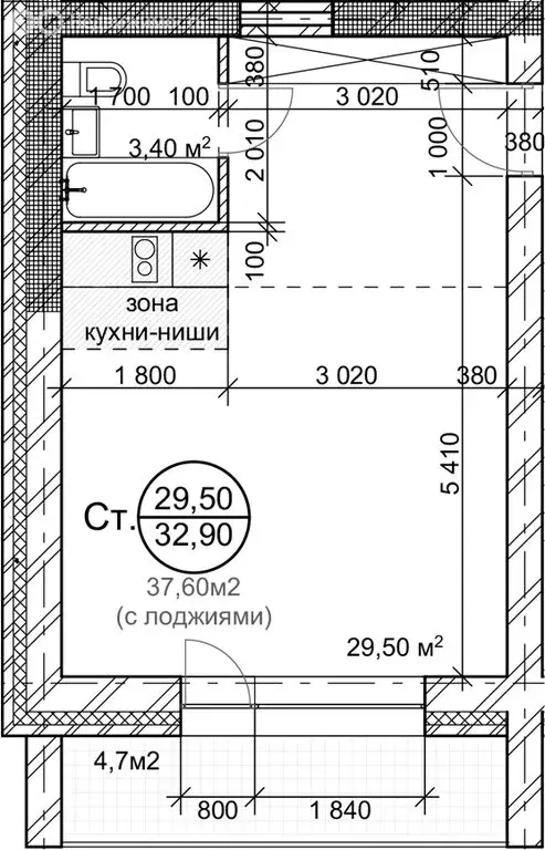 Квартира-студия: Новосибирск, Золотистый переулок, 2 (32.9 м) - Фото 0