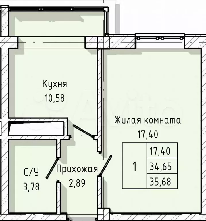 1-к. квартира, 35,7 м, 1/8 эт. - Фото 1