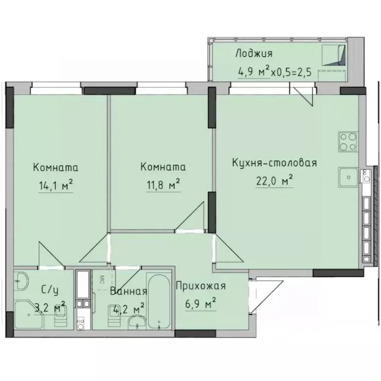 2-к кв. Удмуртия, Ижевск ул. Холмогорова, 89 (64.35 м) - Фото 0