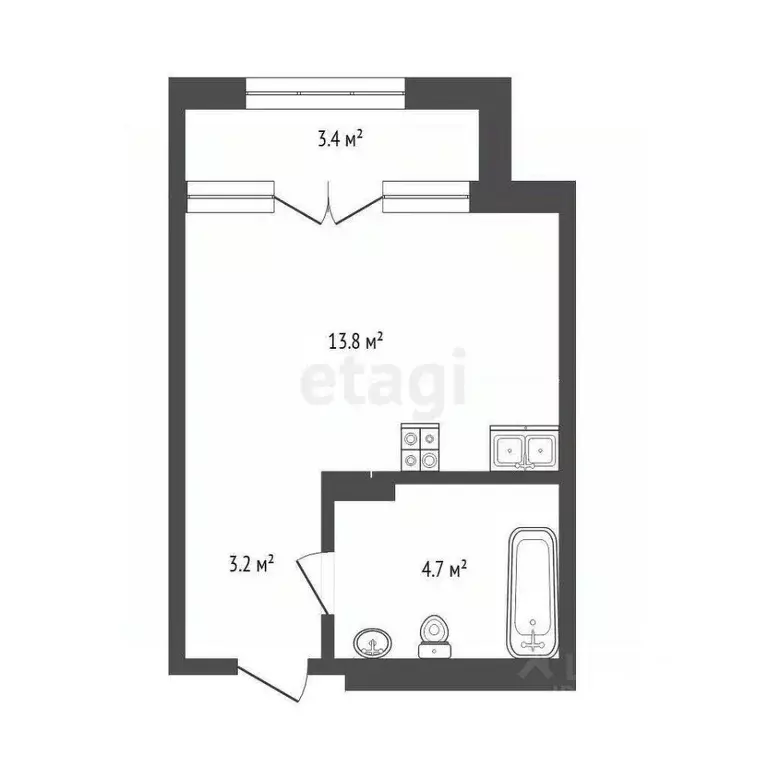 Студия Тюменская область, Тюмень ул. Виктора Тимофеева, 9 (26.0 м) - Фото 1