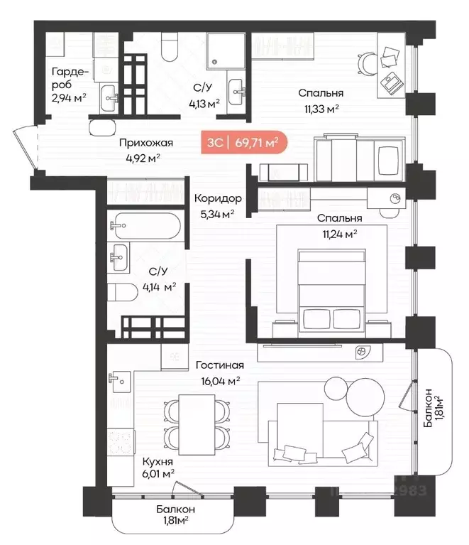 3-к кв. Новосибирская область, Новосибирск Ленинградская ул., 342 ... - Фото 0