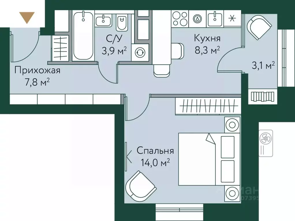 1-к кв. Волгоградская область, Волгоград Новосибирская ул., 74с1 (37.1 ... - Фото 1