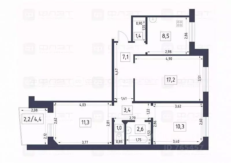 3-к кв. Татарстан, Казань Ломжинская ул., 6 (62.8 м) - Фото 1