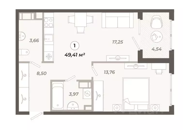 1-к кв. Санкт-Петербург ул. Коли Томчака, 21Д (49.41 м) - Фото 0