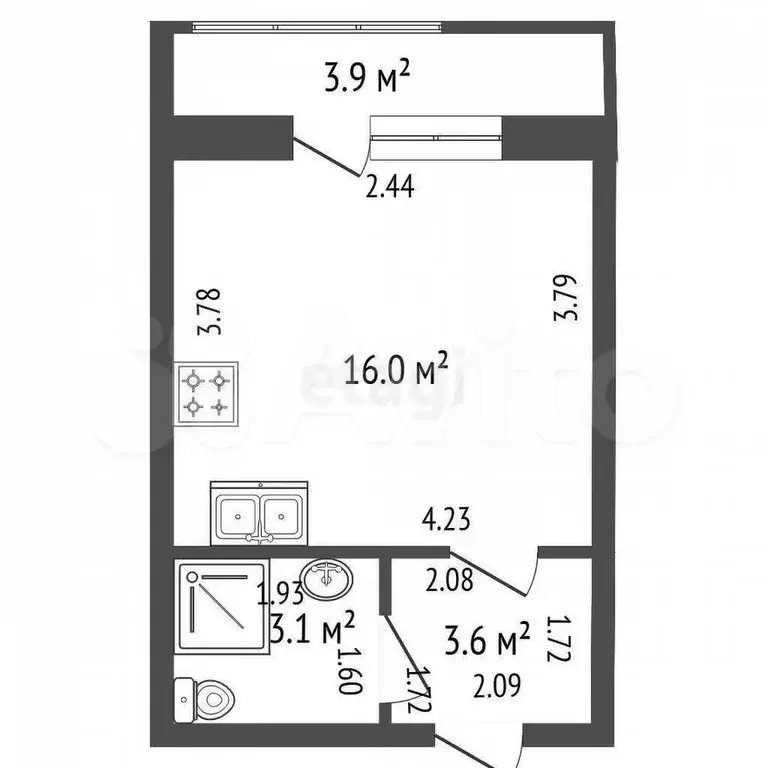Квартира-студия, 22,7 м, 6/16 эт. - Фото 0