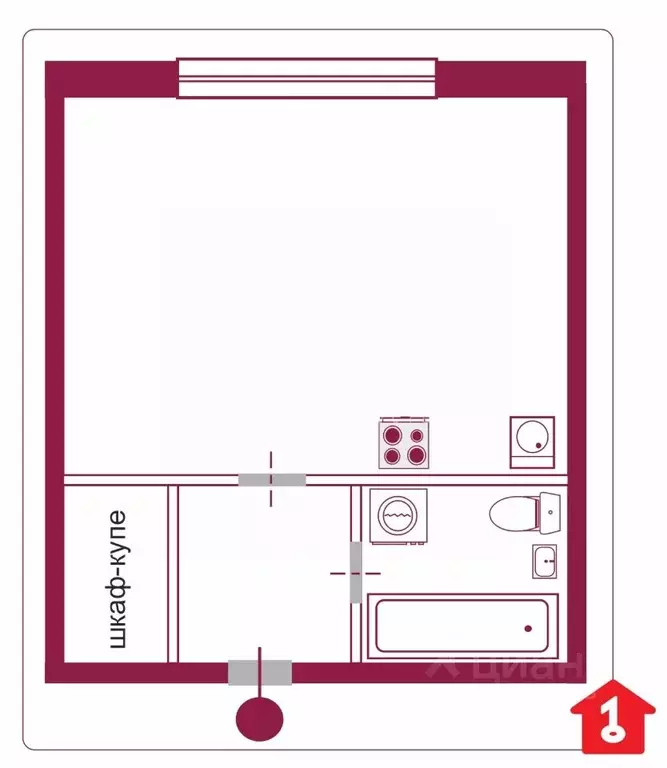 Студия Омская область, Омск Мельничная ул., 87к3 (30.0 м) - Фото 1