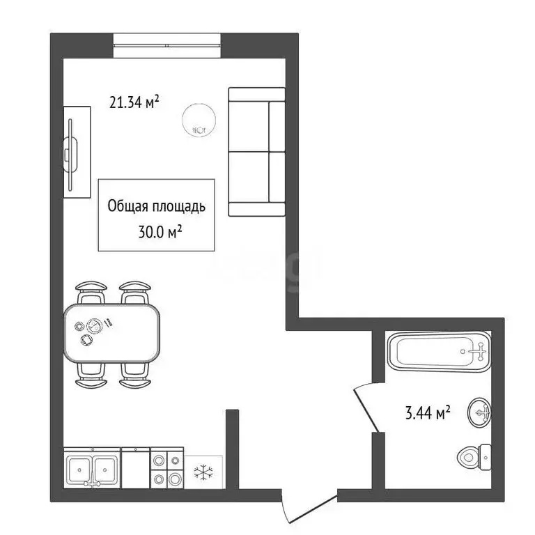 Квартира-студия: Новосибирск, улица Семьи Шамшиных, 93 (30 м) - Фото 1