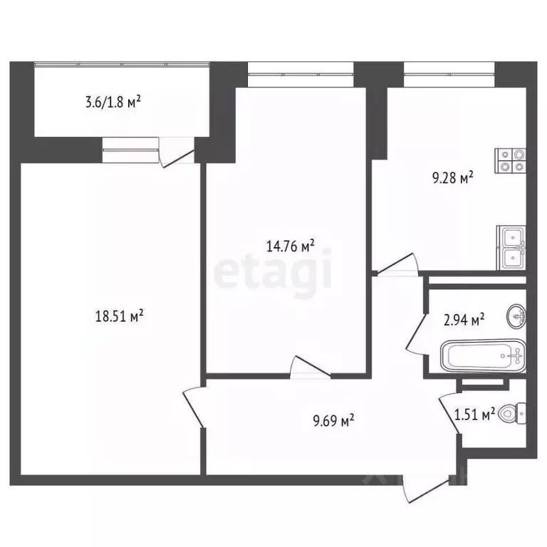 2-к кв. Ярославская область, Ярославль Красноборская ул., 38к2 (58.49 ... - Фото 2