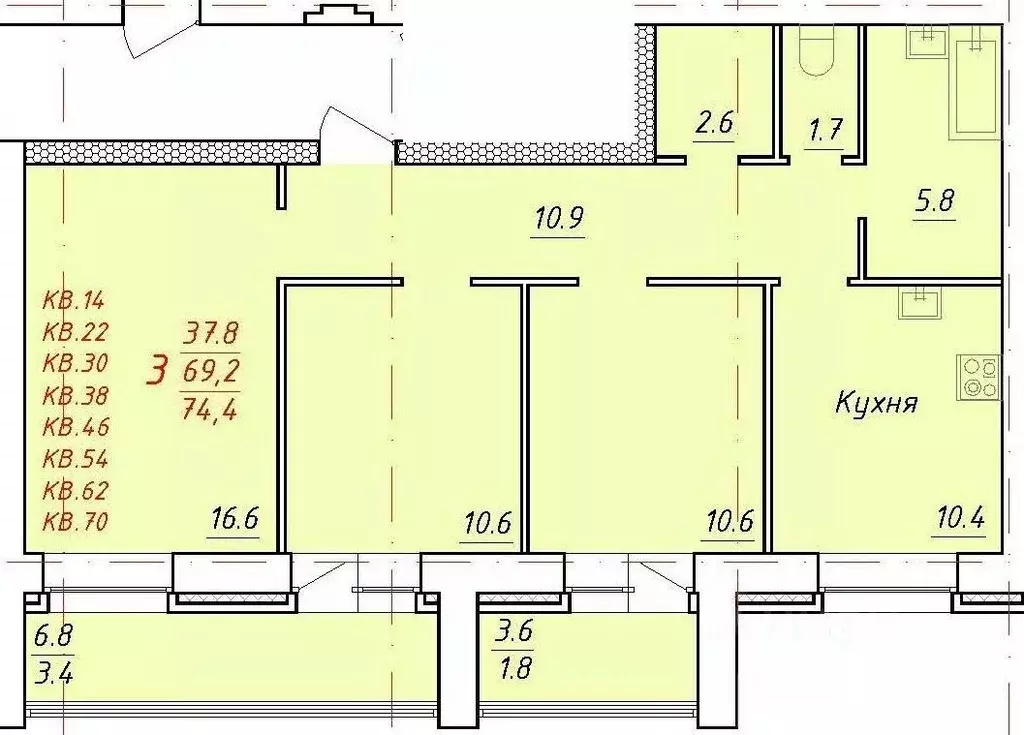 3-к кв. Алтайский край, Новоалтайск Индустриальная ул., 18 (74.4 м) - Фото 1
