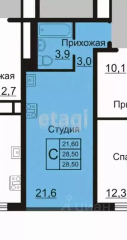 Студия Калужская область, Калуга ул. Комфортная, 19 (29.5 м) - Фото 2