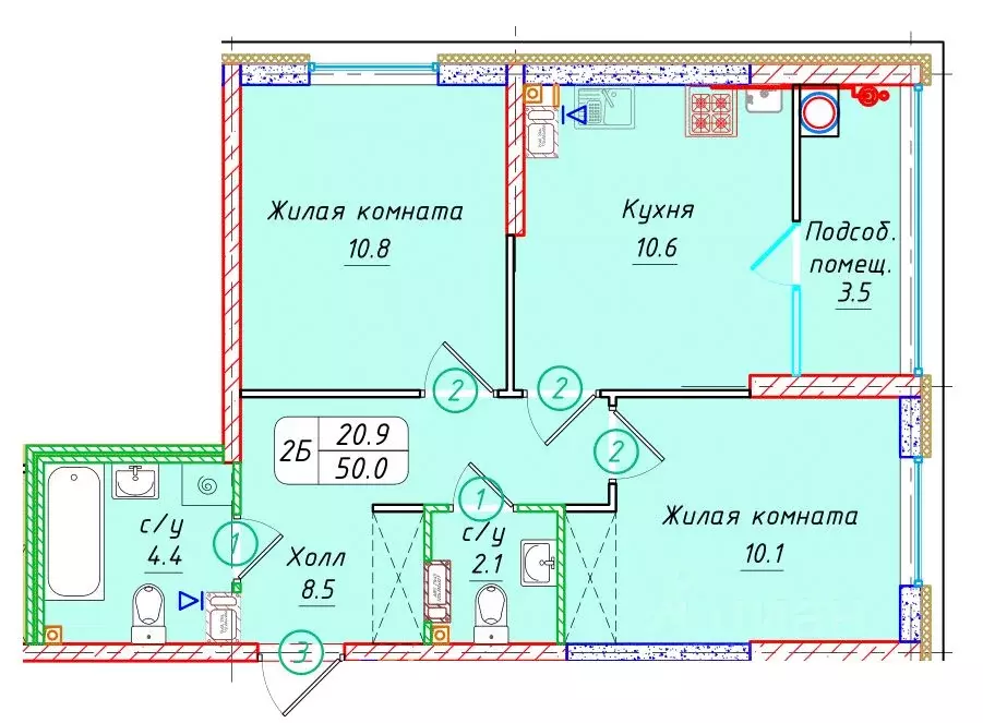 2-к кв. Ставропольский край, Ставрополь № 36 мкр, ЖК Фруктовый сад,  ... - Фото 1