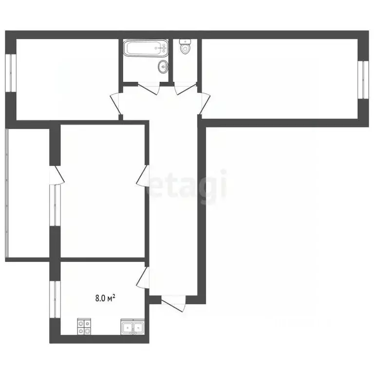 3-к кв. Тюменская область, Тюмень ул. Малыгина, 5 (62.0 м) - Фото 2