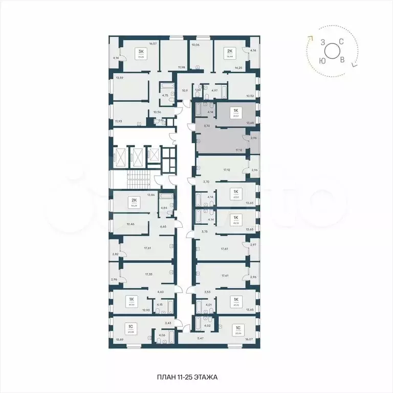 1-к. квартира, 41,6 м, 23/25 эт. - Фото 1