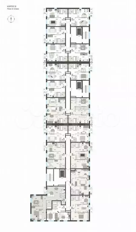 2-к. квартира, 42,3 м, 2/6 эт. - Фото 1