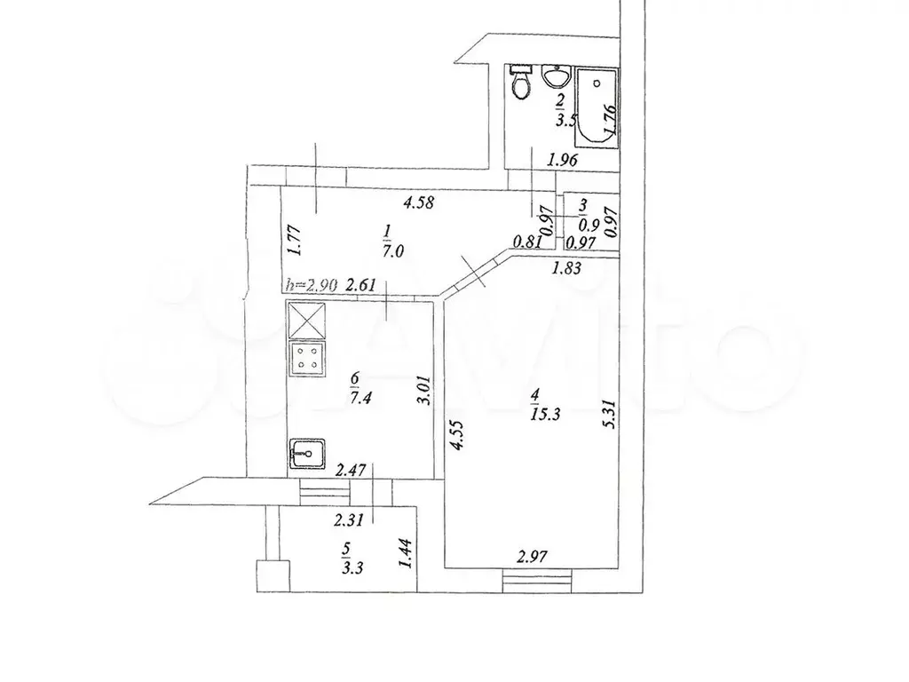 1-к. квартира, 34,1 м, 3/3 эт. - Фото 0