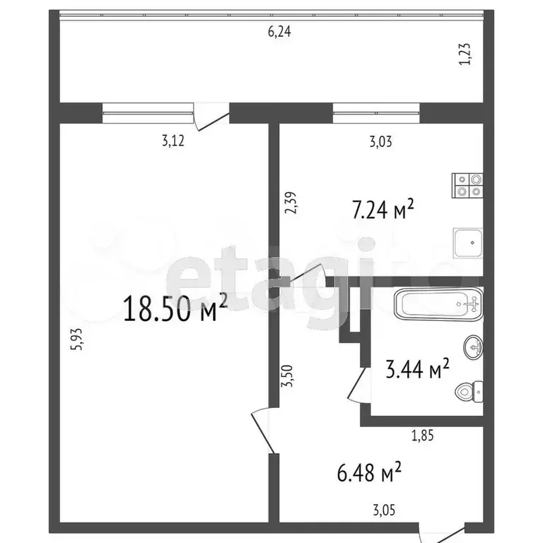 1-к. квартира, 38,4 м, 6/10 эт. - Фото 0