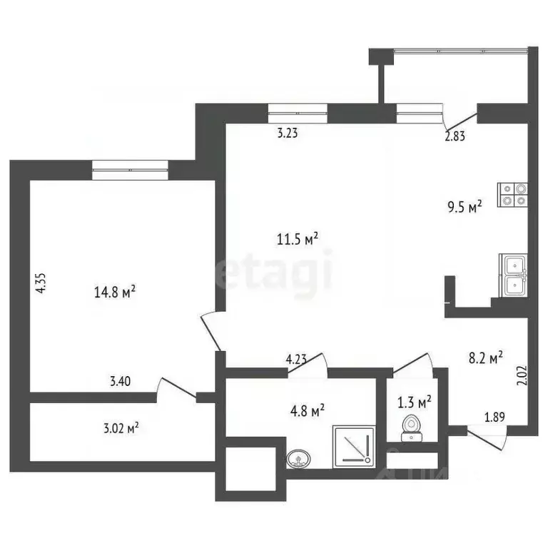 2-к кв. Ямало-Ненецкий АО, Новый Уренгой просп. Губкина, 28 (54.8 м) - Фото 1