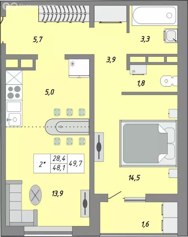 2-комнатная квартира: Оренбург, улица Юркина, 10 (48 м) - Фото 0