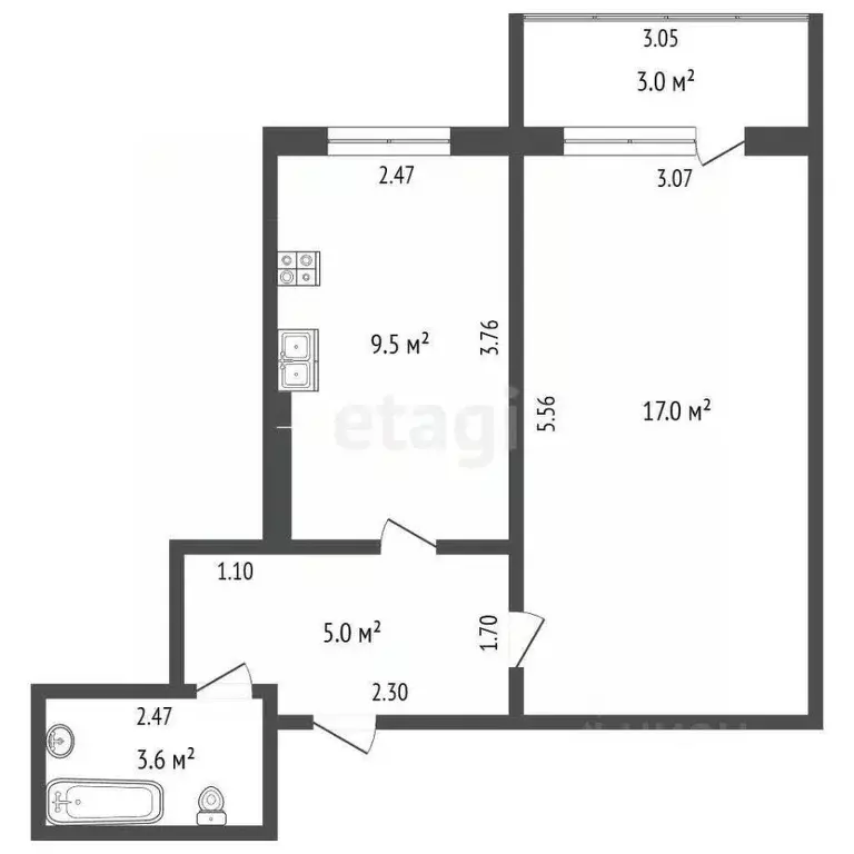 1-к кв. Саха (Якутия), Якутск ул. Чернышевского, 12 (36.5 м) - Фото 2
